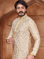 Cream Jacquard Silk Kurta Pajama